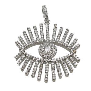copper Eye charm pendant paved zircon, platinum plated, approx 30mm [FN24961]