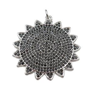 copper sunflower pendant paved zircon, platinum plated, approx 30mm [FN24971]