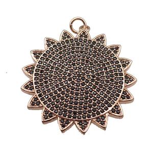 copper sunflower pendant paved zircon, rose gold, approx 30mm [FN24973]