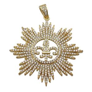copper flower pendant paved zircon, gold plated, approx 40mm [FN24981]