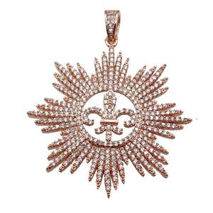 copper flower pendant paved zircon, rose gold, approx 40mm [FN24982]
