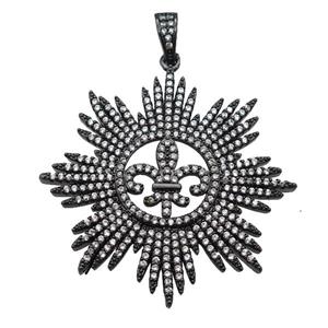 copper flower pendant paved zircon, black plated, approx 40mm [FN24983]