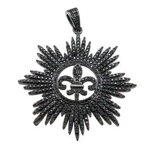 copper flower pendant paved zircon, black plated, approx 40mm [FN24984]