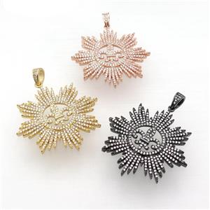 copper flower pendant paved zircon, mixed, approx 40mm [FN24985]