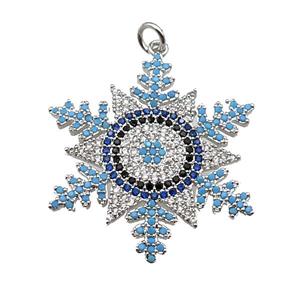 copper Snowflake pendant paved zircon, platinum plated, approx 30mm [FN24986]