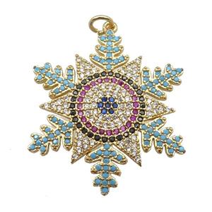 copper Snowflake pendant paved zircon, gold plated, approx 30mm [FN24987]