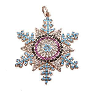copper Snowflake pendant paved zircon, rose gold, approx 30mm [FN24988]