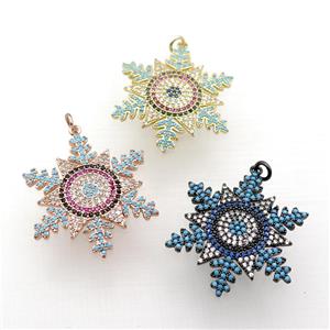 copper Snowflake pendant paved zircon, mixed, approx 30mm [FN24990]