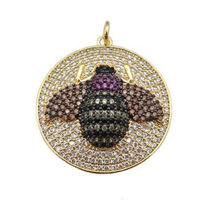 copper Honeybee pendant paved zircon, gold plated, approx 26mm dia [FN24992]