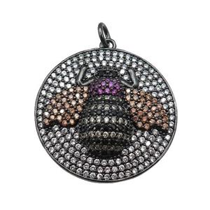 copper Honeybee pendant paved zircon, black plated, approx 26mm dia [FN24993]