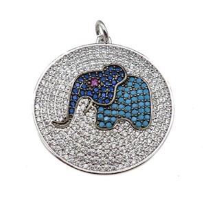 copper Elephant pendant paved zircon, platinum plated, approx 26mm dia [FN24995]