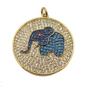 copper Elephant pendant paved zircon, gold plated, approx 26mm dia [FN24996]