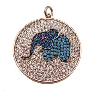 copper Elephant pendant paved zircon, rose gold, approx 26mm dia [FN24997]
