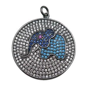 copper Elephant pendant paved zircon, black plated, approx 26mm dia [FN24998]