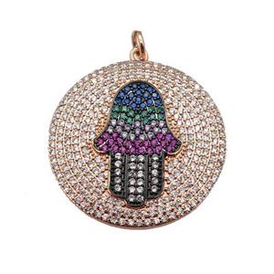 copper Hamsahand pendant paved zircon, rose gold, approx 29mm dia [FN25002]