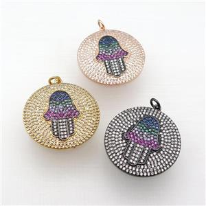 copper Hamsahand pendant paved zircon, circle, mixed, approx 29mm dia [FN25004]
