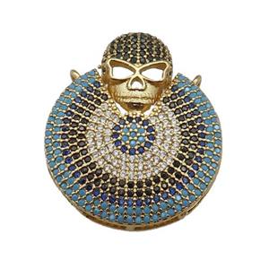copper Skull charm pendant paved zircon, gold plated, approx 27-31mm [FN25006]