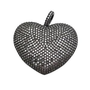 copper Heart pendant paved zircon, black plated, approx 30-33mm [FN25016]