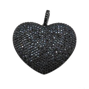 copper Heart pendant paved zircon, black plated, approx 30-33mm [FN25018]