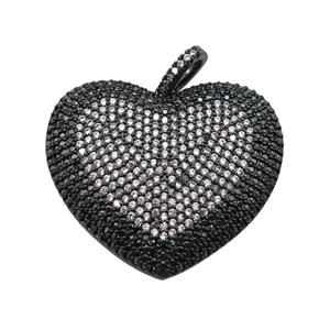copper Heart pendant paved zircon, black plated, approx 30-33mm [FN25019]