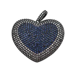 copper Heart pendant paved blue zircon, black plated, approx 30-33mm [FN25020]