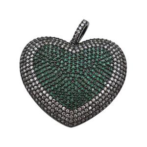 copper Heart pendant paved green zircon, black plated, approx 30-33mm [FN25021]