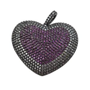 copper Heart pendant paved hotpink zircon, black plated, approx 30-33mm [FN25022]