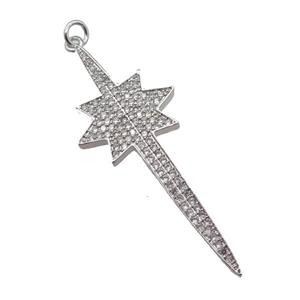 copper Northstar pendant paved zircon, platinum plated, approx 18-50mm [FN25023]