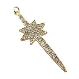 copper Northstar pendant paved zircon, gold plated, approx 18-50mm [FN25024]