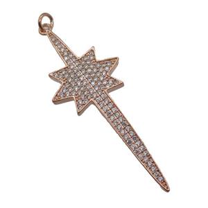 copper Northstar pendant paved zircon, rose gold, approx 18-50mm [FN25025]