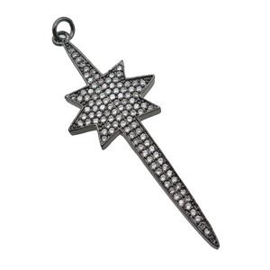 copper Northstar pendant paved zircon, black plated, approx 18-50mm [FN25026]