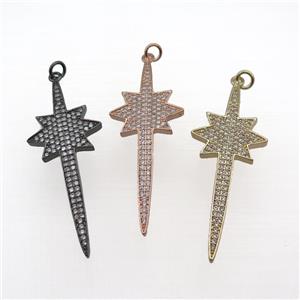 copper Northstar pendant paved zircon, mixed, approx 18-50mm [FN25027]
