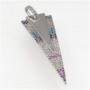 copper arrowhead pendant paved zircon, platinum plated, approx 18-45mm [FN25028]