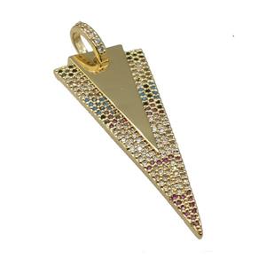 copper arrowhead pendant paved zircon, gold plated, approx 18-45mm [FN25029]