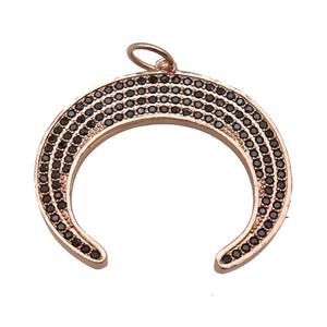 copper Moon crescent pendant paved zircon, rose gold, approx 38mm [FN25033]