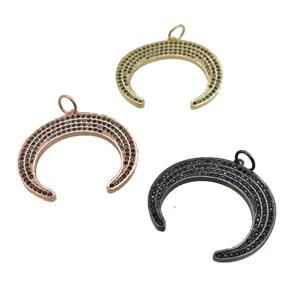 copper Moon crescent pendant paved zircon, mixed, approx 38mm [FN25036]