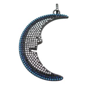 copper Moon pendant paved zircon, black plated, approx 30-45mm [FN25040]