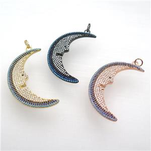 copper Moon pendant paved zircon, mixed, approx 30-45mm [FN25041]