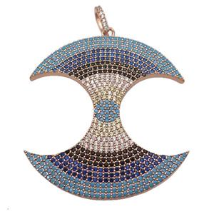 copper doubleMoon pendant paved zircon, rose gold, approx 40-45mm [FN25043]
