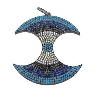 copper doubleMoon pendant paved zircon, black plated, approx 40-45mm [FN25044]