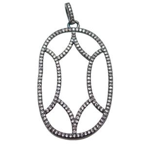 copper Tortoise pendant paved zircon, black plated, approx 28-42mm [FN25056]