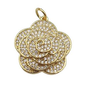 copper Flower pendant paved zircon, gold plated, approx 22mm dia [FN25060]