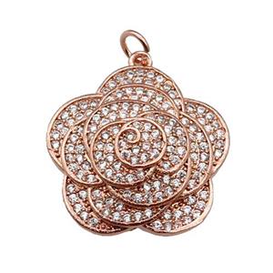 copper Flower pendant paved zircon, rose gold, approx 22mm dia [FN25061]
