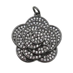 copper Flower pendant paved zircon, black plated, approx 22mm dia [FN25062]