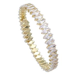 copper Bangle paved zircon, gold plated, approx 4-8mm, 55mm dia [FN25063]