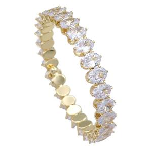 copper Bangle paved zircon, gold plated, approx 6-8mm, 55mm dia [FN25064]