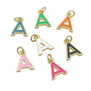 copper Letter-A pendant with enamel, mixed, gold plated, approx 8-9mm [FN25065]