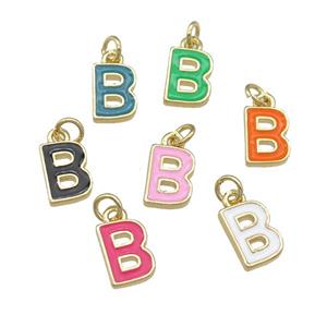 copper Letter-B pendant with enamel, mixed, gold plated, approx 8-9mm [FN25066]