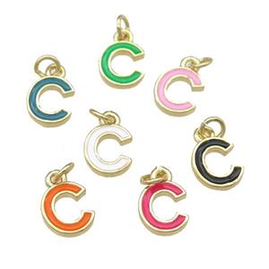 copper Letter-C pendant with enamel, mixed, gold plated, approx 8-9mm [FN25067]