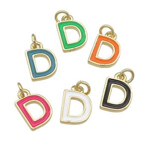 copper Letter-D pendant with enamel, mixed, gold plated, approx 8-9mm [FN25068]